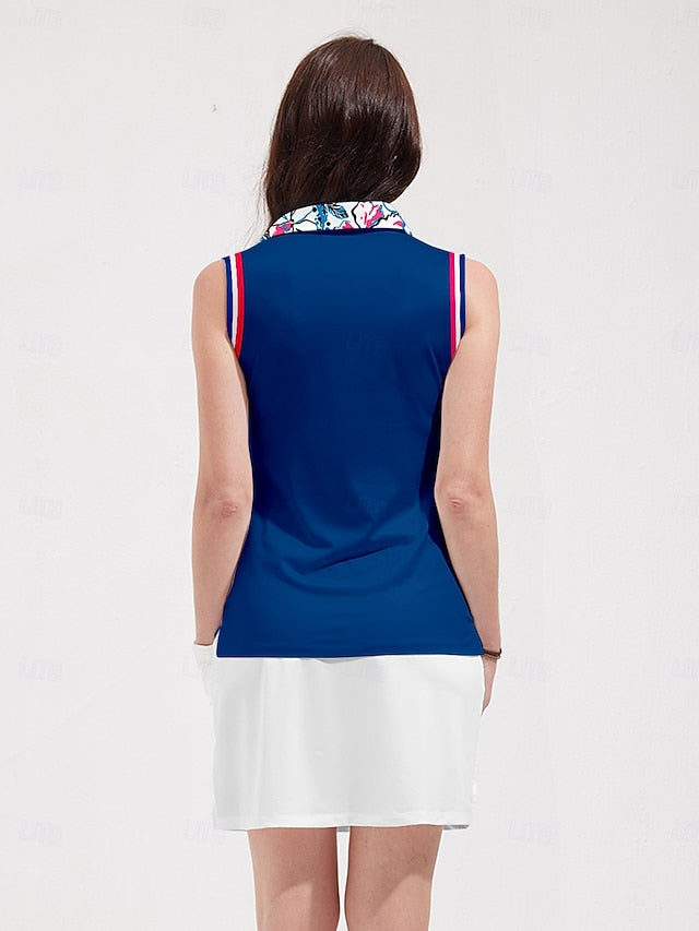 Women's Golf Polo Shirt Dark Navy Sleeveless Top Ladies