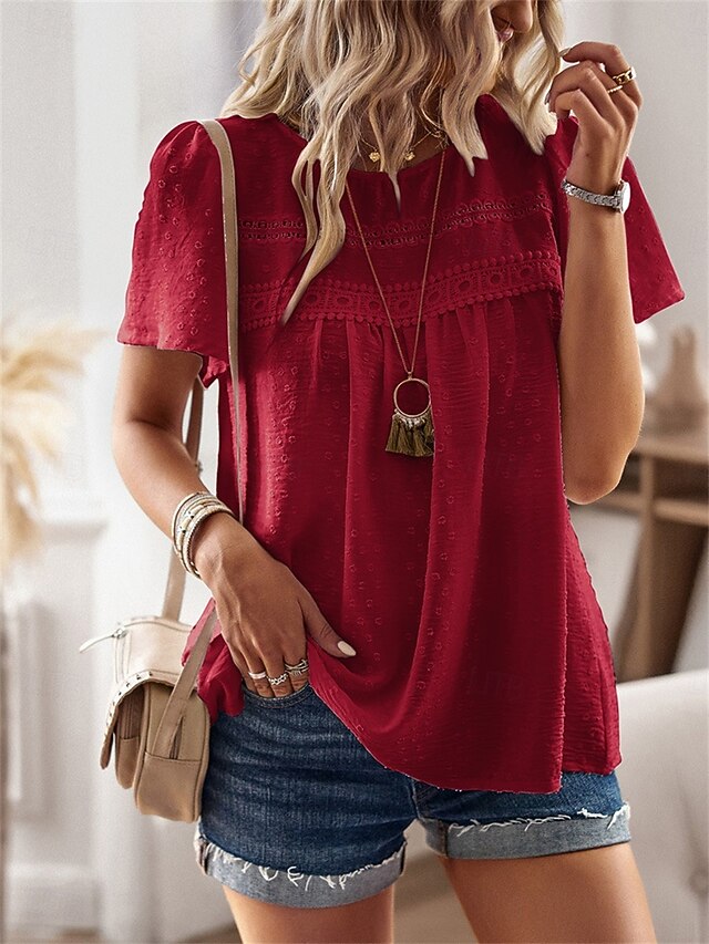 Women's Shirt Blouse Solid Color Stylish Casual Short