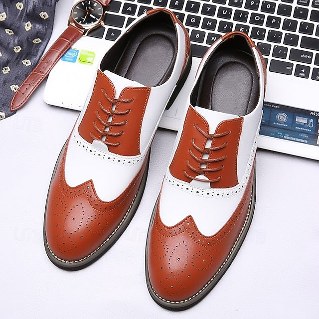 Wingtip Shoes Oxford White Men's Two-Tone Brogue in