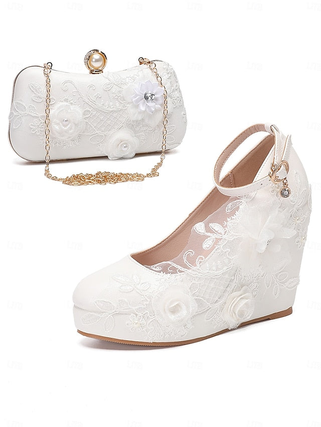 with Floral White Lace Wedding Shoes Embellishments
