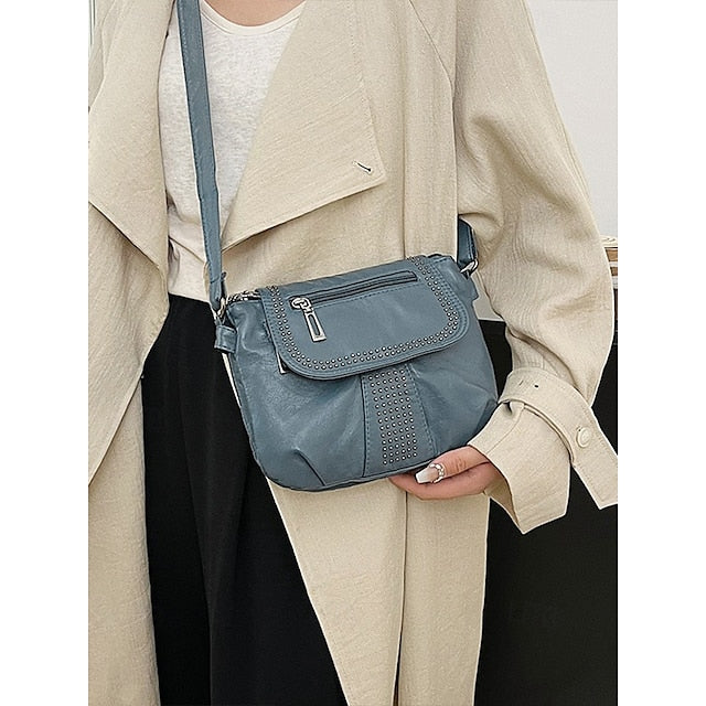 with Brown Studded Bag Leather Crossbody Faux Women's