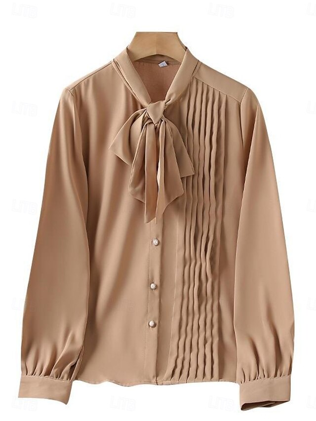 Women's Shirt Blouse Chiffon Tops Pleated Buttons Plain