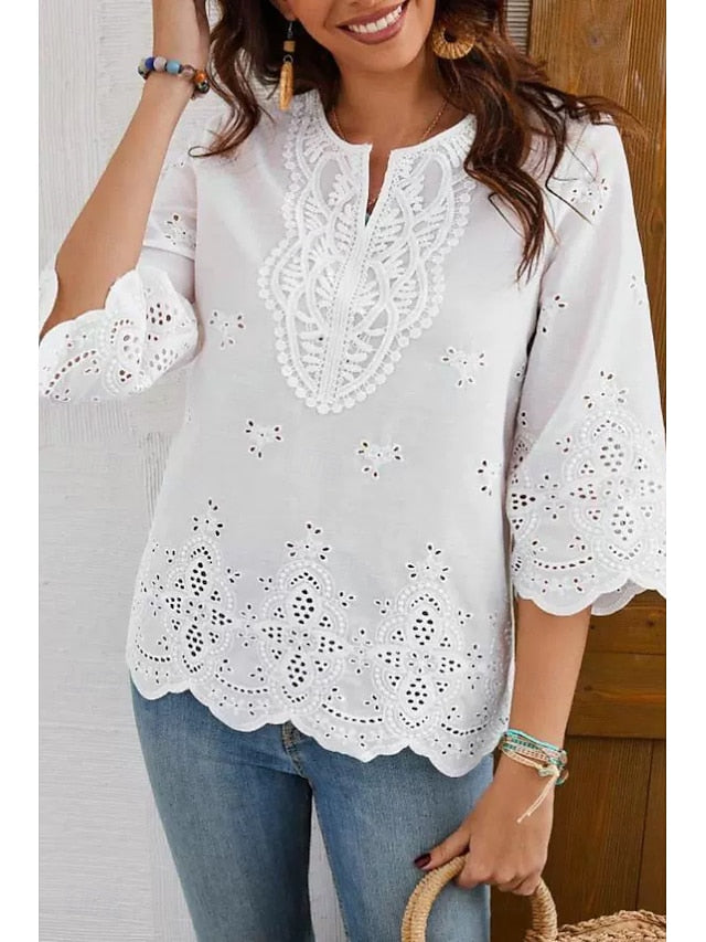 Women's Lace Shirt Blouse Lace Plain Modern Casual 3/4
