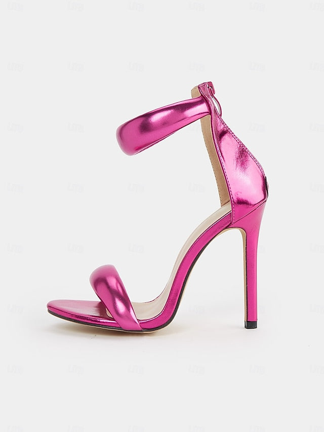 - Ankle Strap Fuchsia Heels Stiletto for Women Metallic