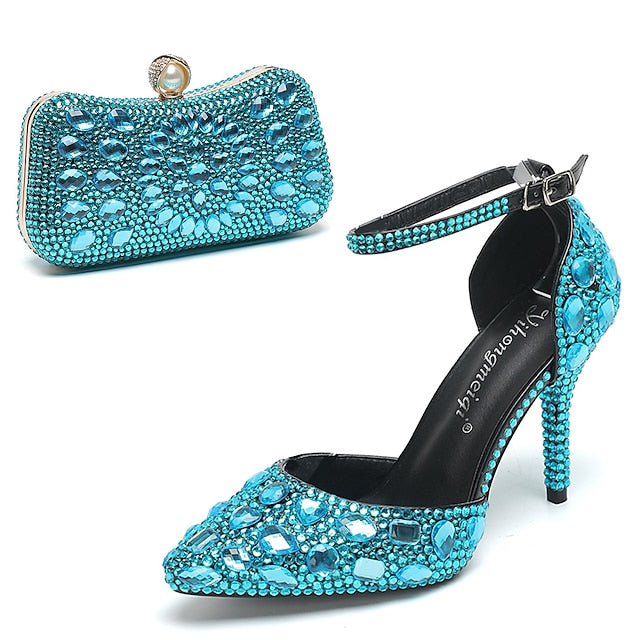 Heel Multicolor Rhinestone Women's with High Shoes Wedding
