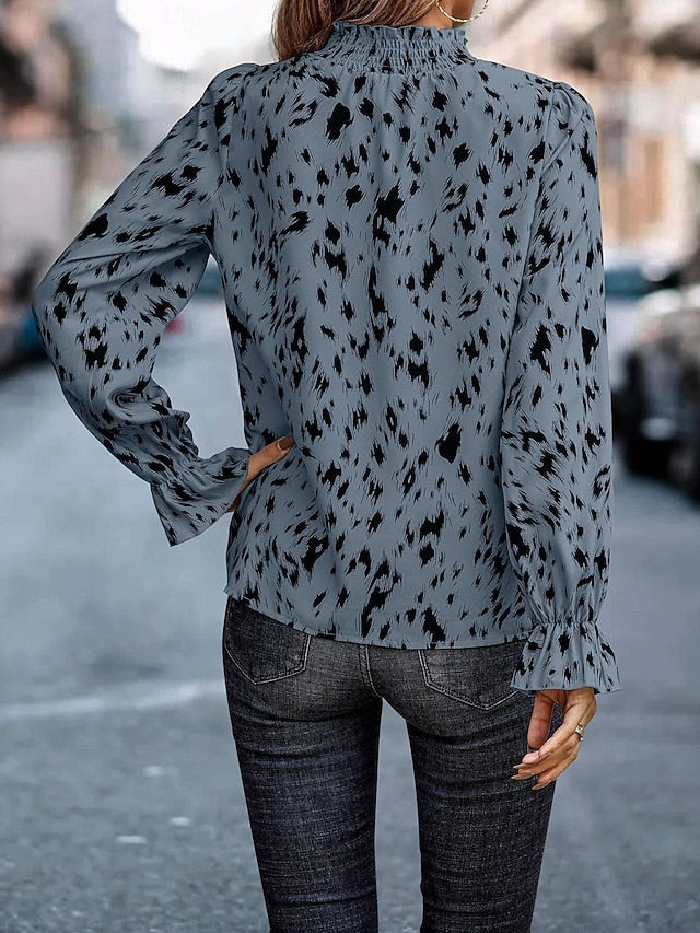 Women's Shirt Blouse Fashion Print Petal Sleeve Long Sleeve