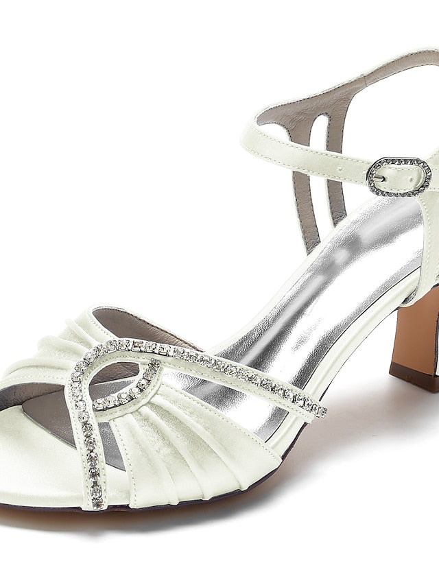 Navy Satin Blue Heeled Sandals Rhinestone – Women's