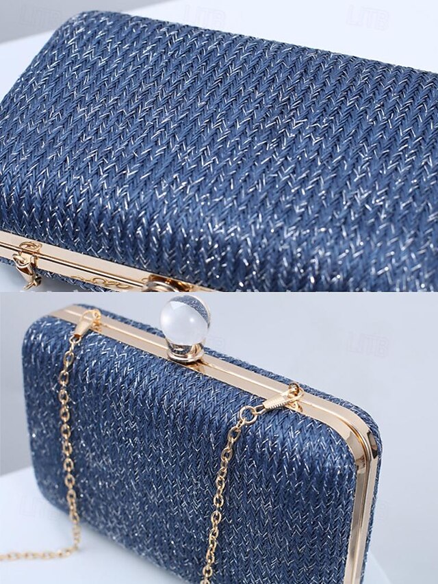 Pearl Stylish Straw Purse Elegant Clasp - Clutch with