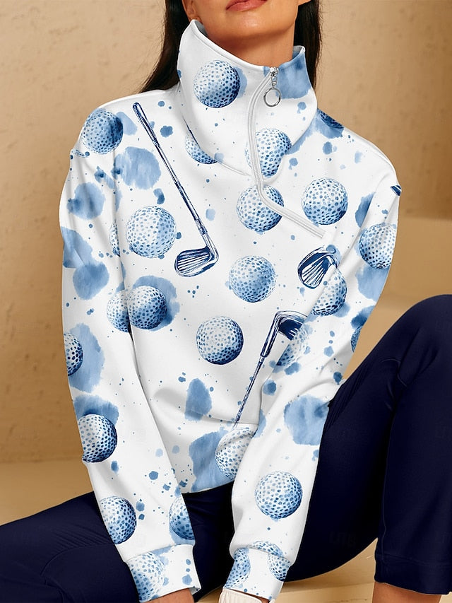 Women's Golf Pullover Sweatshirt Blue Long Sleeve Top