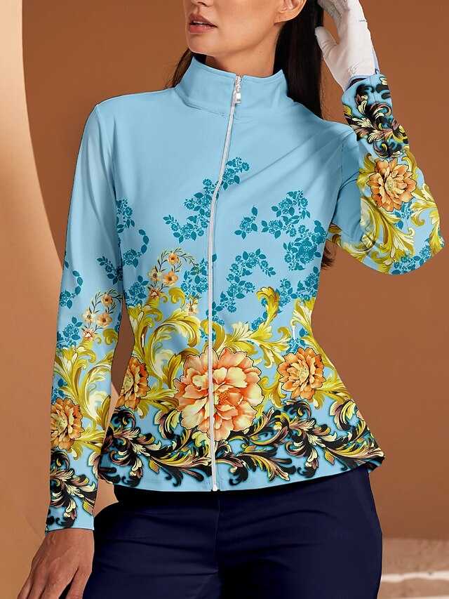 Women's Golf Jacket Blue Long Sleeve Top Ladies Golf Attire