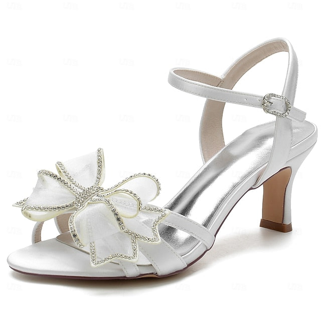 Kitten Bridal Rhinestone Luxury Detail Heel – Bow Sandals with