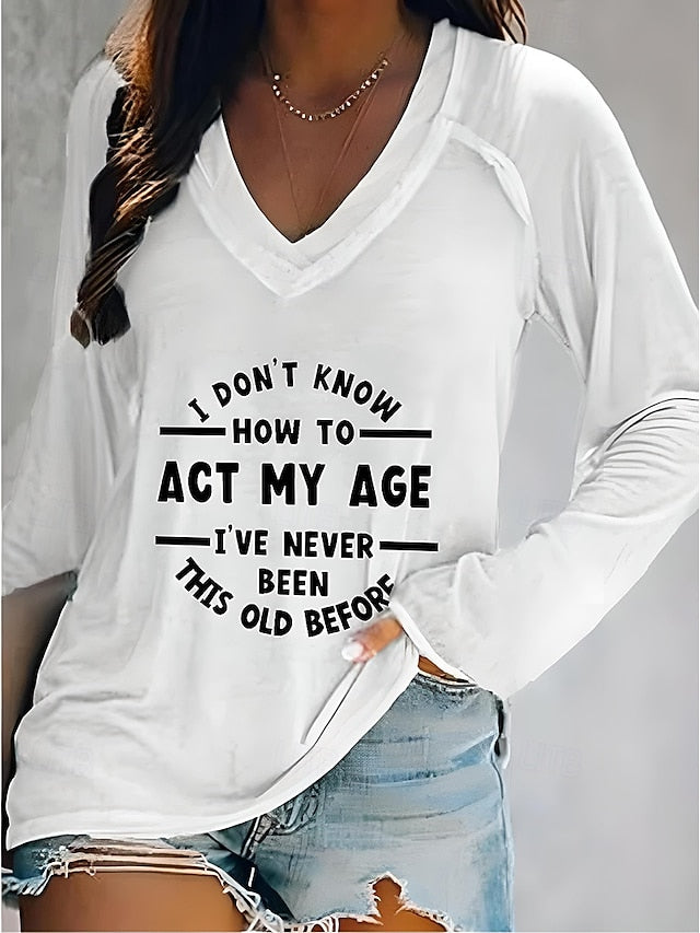 Women's T shirt Long Sleeve V Neck Long Sleeve Graphic