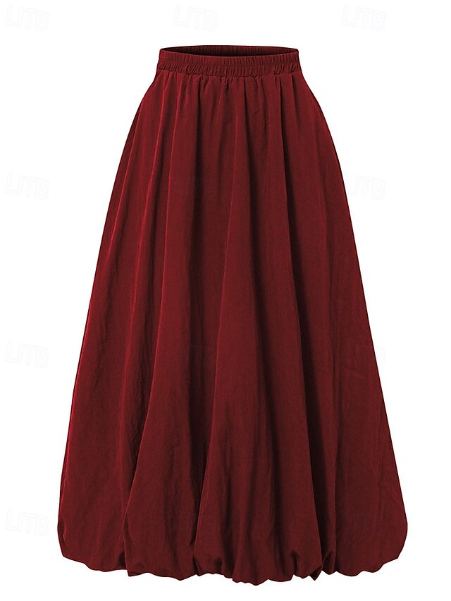 Women's Fashion Casual Midi Mid Rise Skirts Plain Ruched