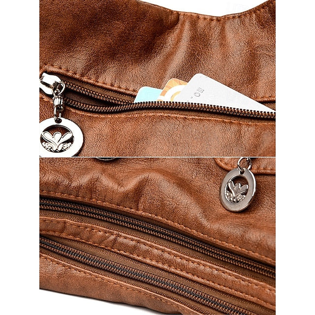 Pockets Hobo with Leather Multiple Women's Bag Faux Brown