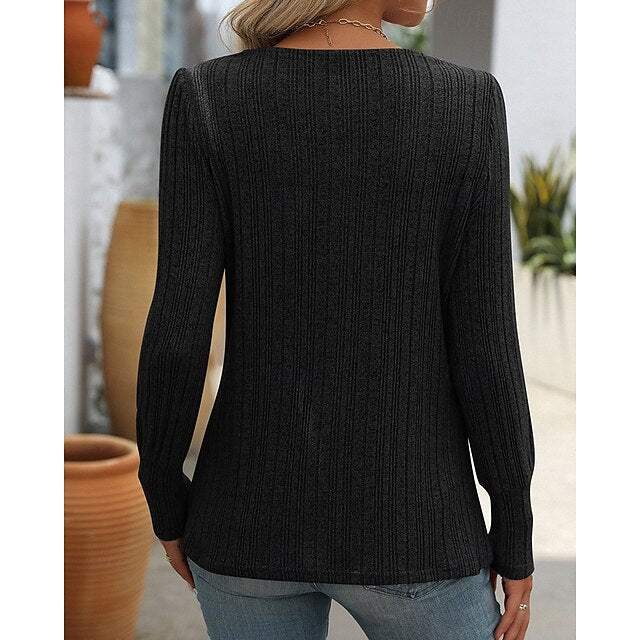 Women's Pullover Sweatshirt Casual Tops Buttons Long Sleeve
