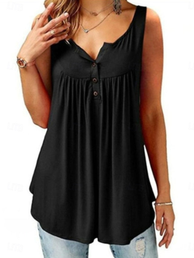 Women's Tank Top Ruched Buttons Plain Stylish Classic
