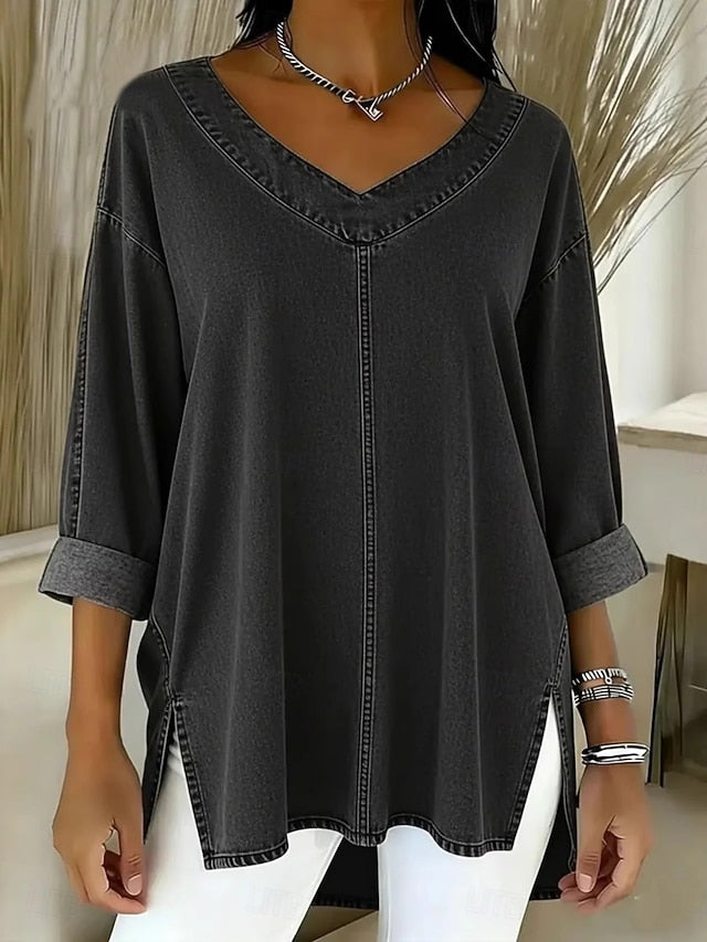 Women's Shirt Blouse Patchwork Buttons Plain Stylish