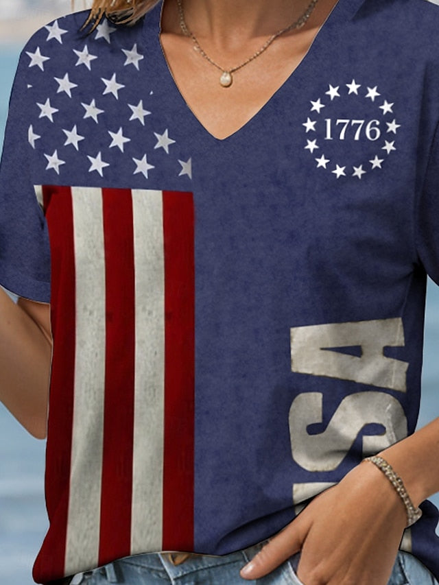 Independence Day Women's T Shirt Graphic Flag Letter Casual