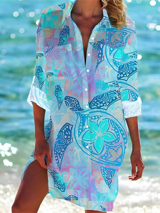 Women's Mini Dress Shirt Dress Hawaiian Shirts  Flowy