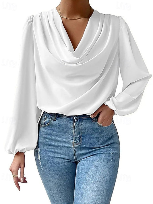 Women's Shirt Elegant Dressy Satin Top Ruched Patchwork