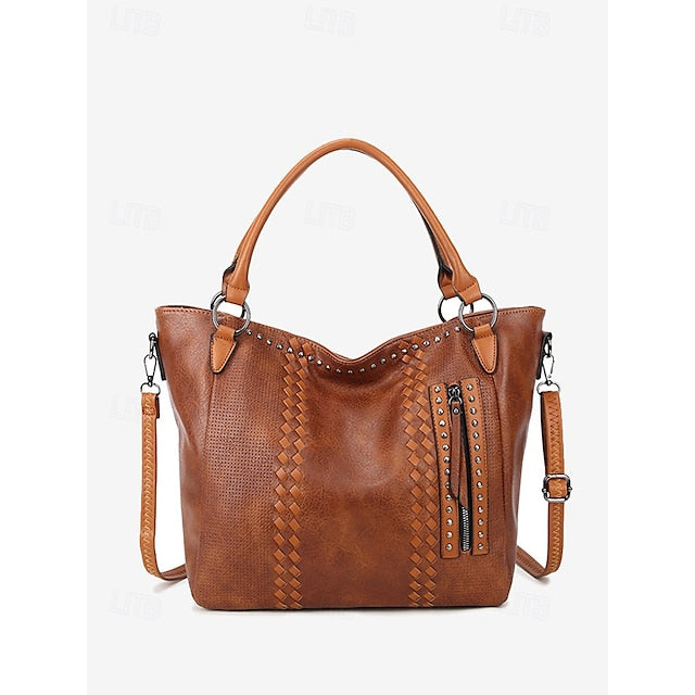 Brown Tote Spacious Women's Leather Bag Handbag Faux –