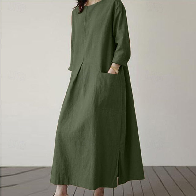 Women's Midi Dress Casual Dress Cotton Linen Dress Elegant