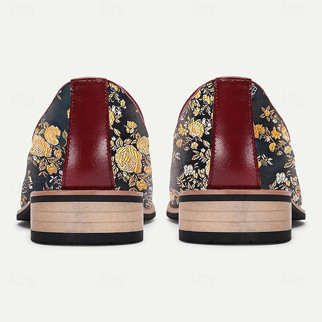 Men's with Tassels Jacquard Pattern Loafers Floral for