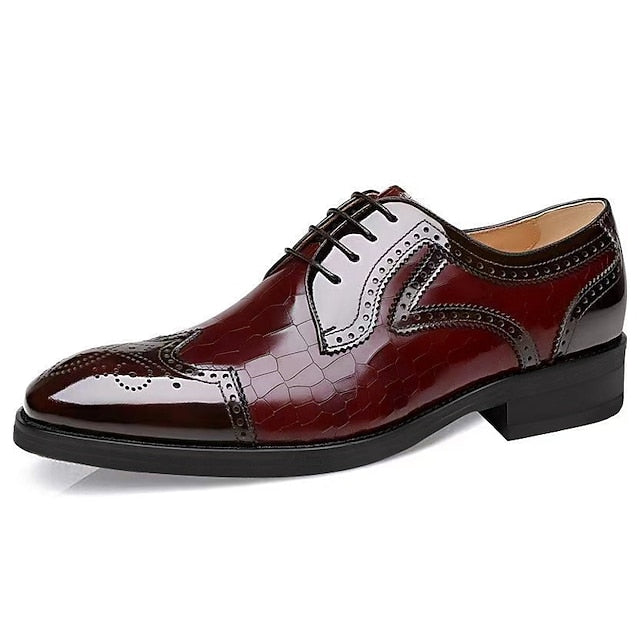 Men's Patent Shoes Burgundy Leather Brogue with Oxford