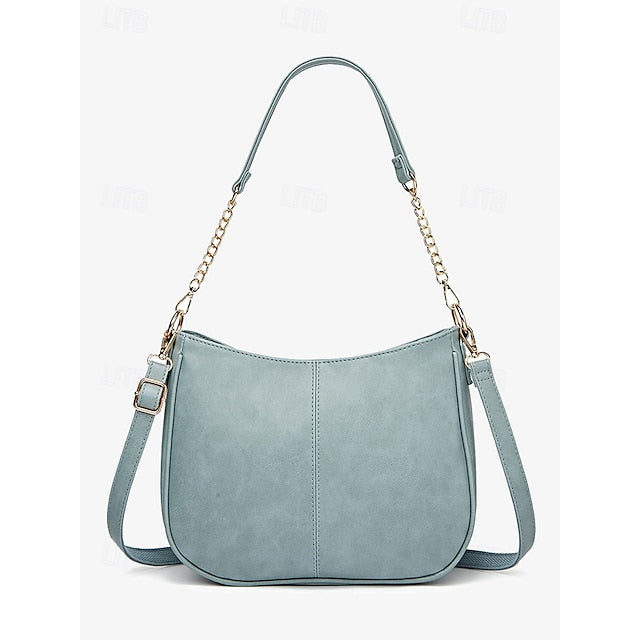 Chain Faux Shoulder with Leather Gold Brown Bag Women's