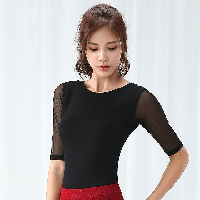 Latin Dance Top Ruching Women's Performance Half Sleeve