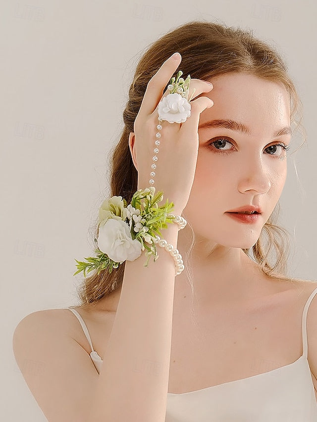 Pearls and Hand Jewelry – Floral Set White Wrist Elegant with