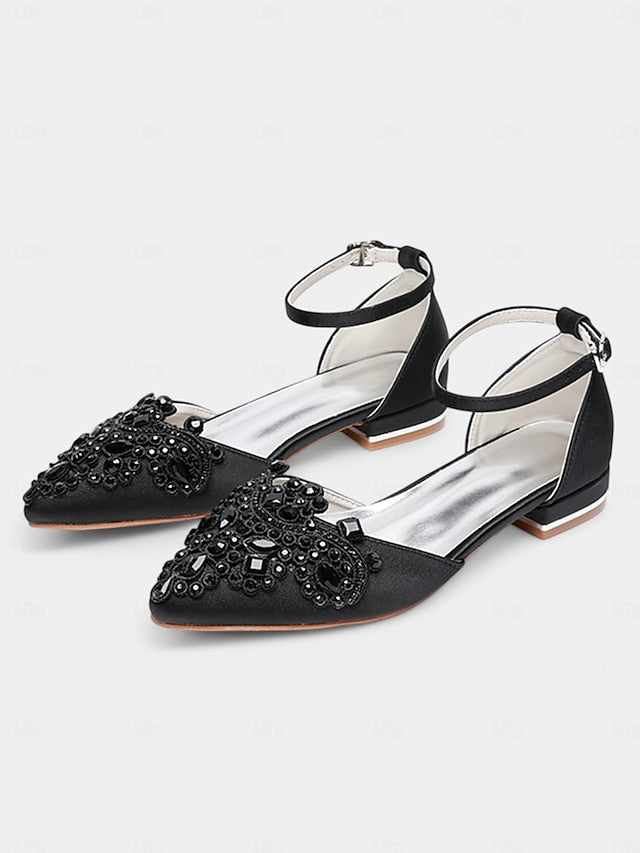 – Gemstone Embellished Flats Pointed-Toe Green Style Vintage