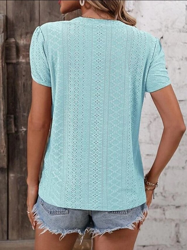 Women's T Shirt Tee Top Eyelet Plain Fashion Stylish