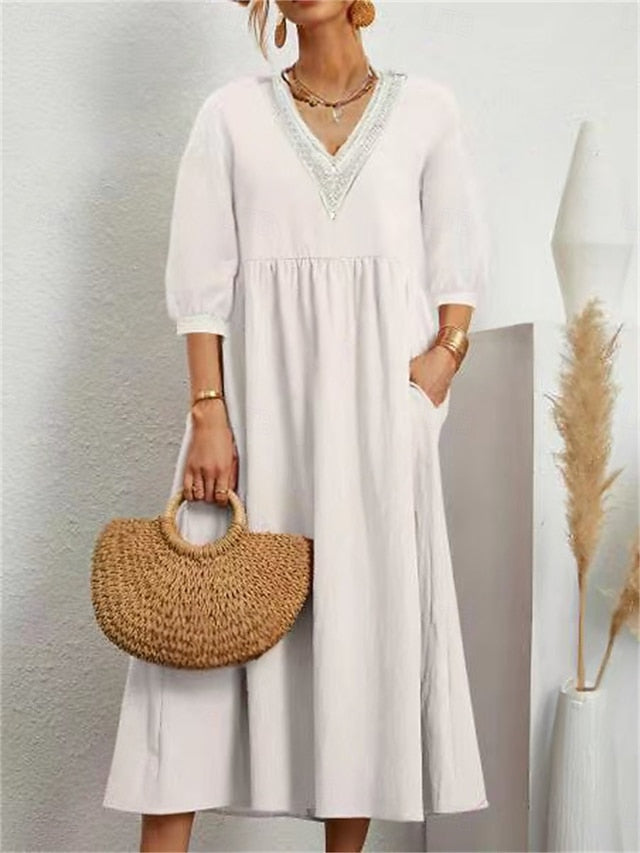 Women's Midi Dress Elegant Vintage Stylish Lantern Sleeve