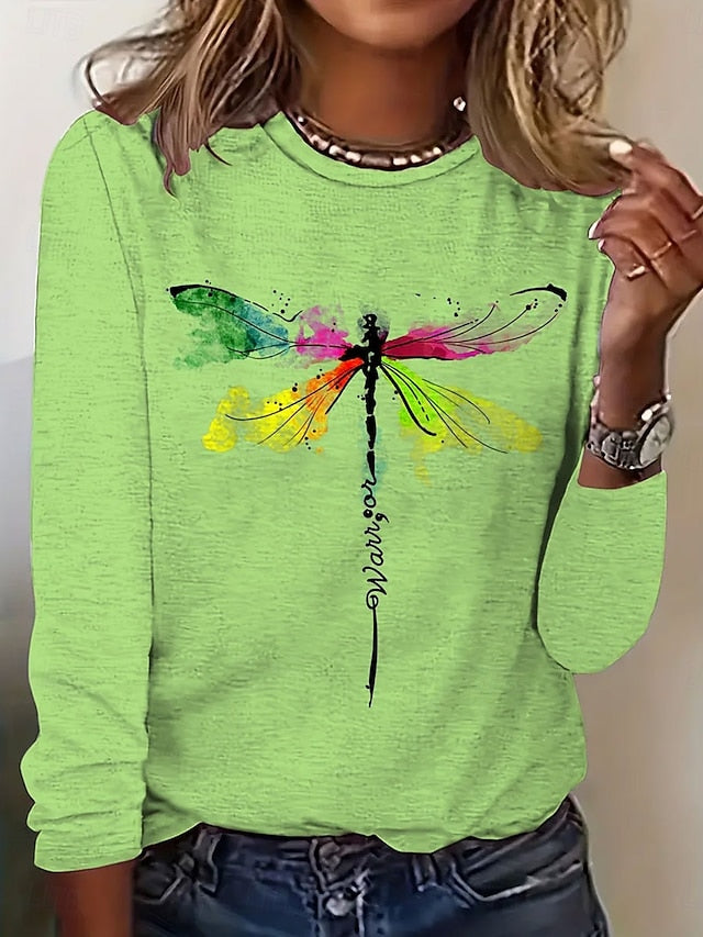 Women's T Shirt Print Graphic Dragonfly Vintage Stylish