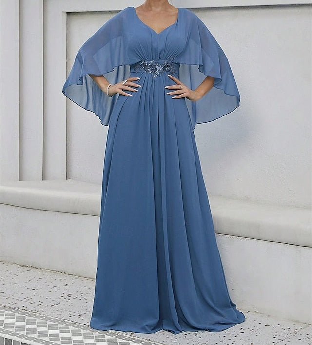 Floor Dress of the V Party Mother Bride Elegant Neck