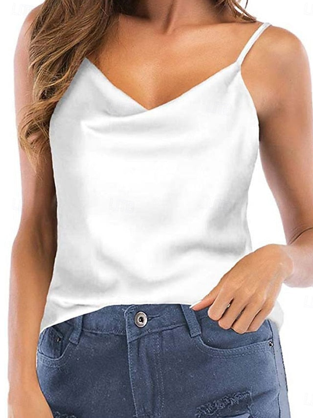 Women's Camisole Tank Top Pocket Buttons Solid Color Casual