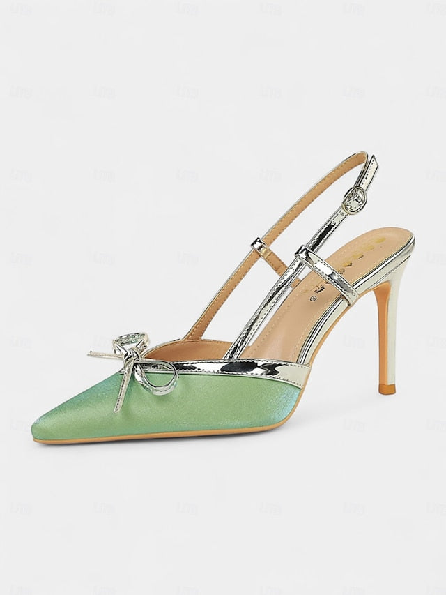 Pointed Green Heels Stiletto Red and - Women's Slingback