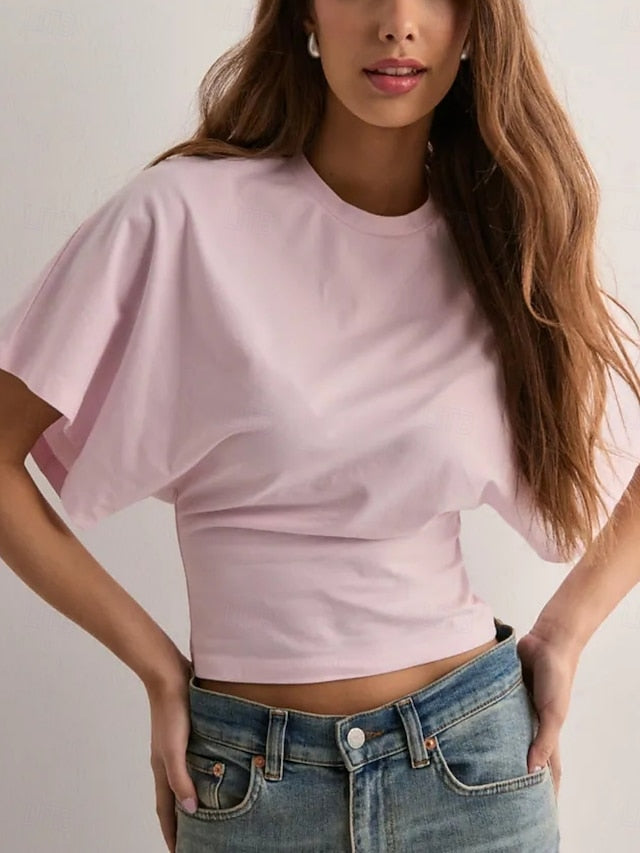 Women's T Shirt Solid Color Plain Basic Modern Casual Half