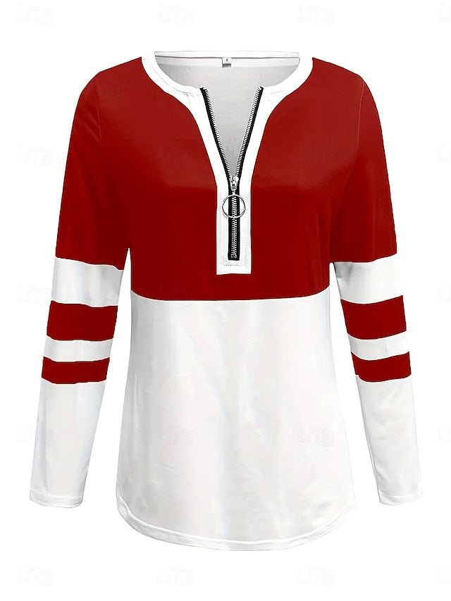 Women's T shirt Long Sleeve Graphic Color Block Striped