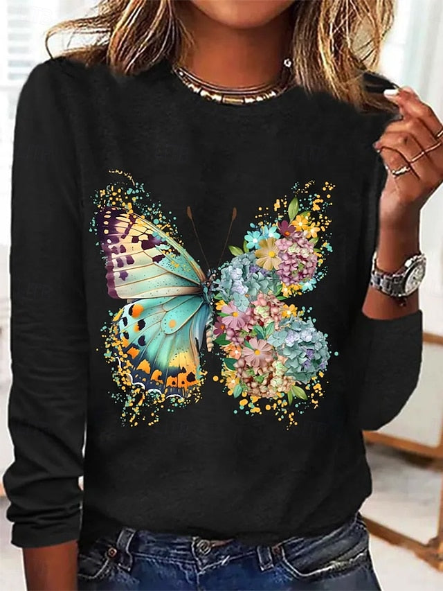 Women's T Shirt Print Graphic Animal Butterfly Vintage
