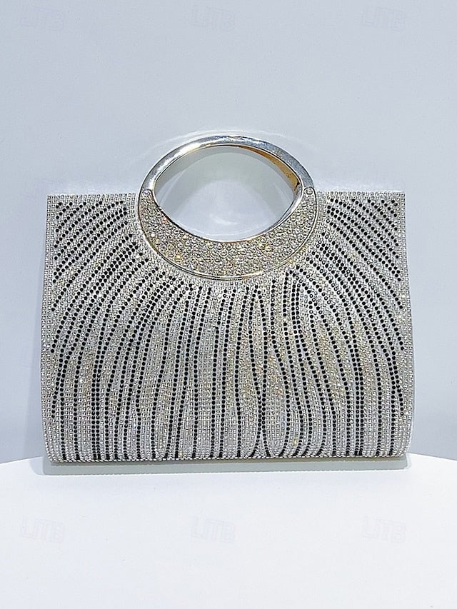 – Round Handle Clutch Evening Women's with Rhinestone Bag