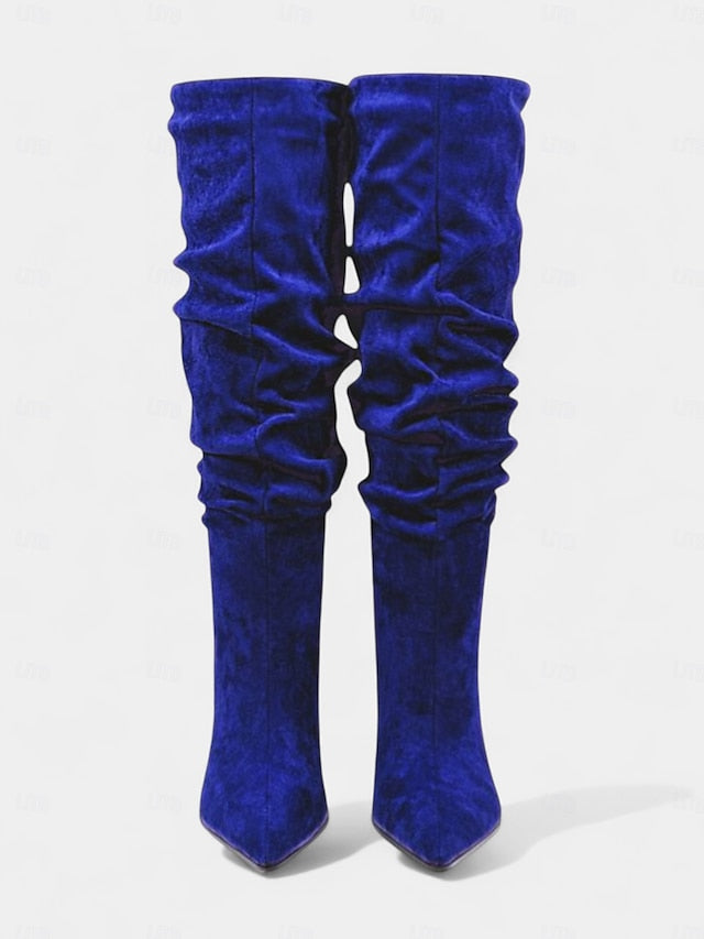 Slouch Pointed Women's Knee Toe Green - Velvet Boots High