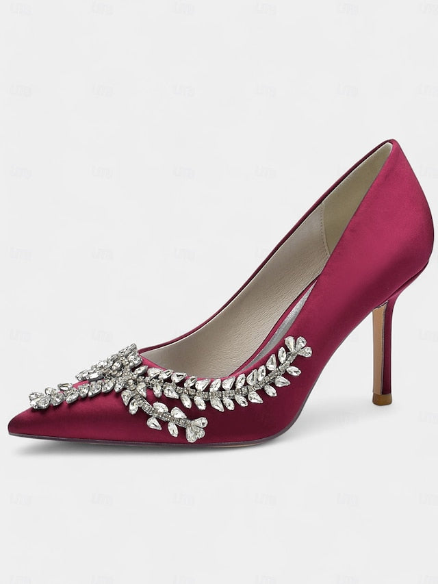 Rhinestone-Embellished – Women's Satin Heels Stiletto