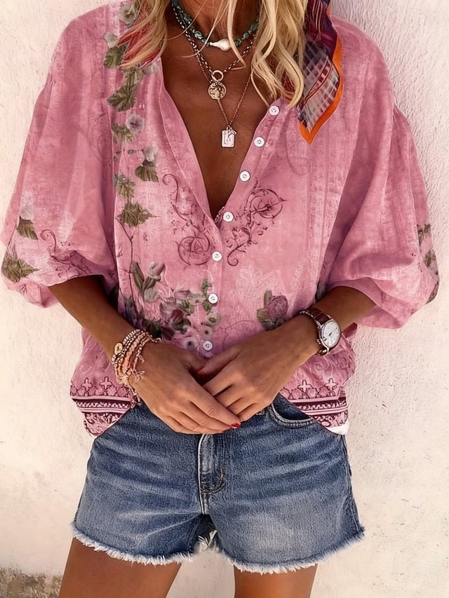 Women's Shirt Print Ombre Floral Graphic Bohemia Vintage