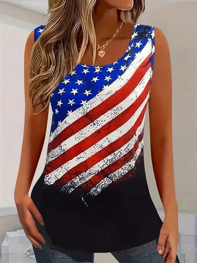 Women's Tank Top Print Flag Western Ethnic Sleeveless Crew