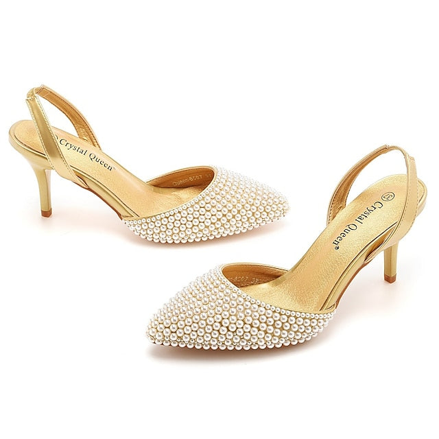 with Embellishments Pearl Women's Heels – Slingback White