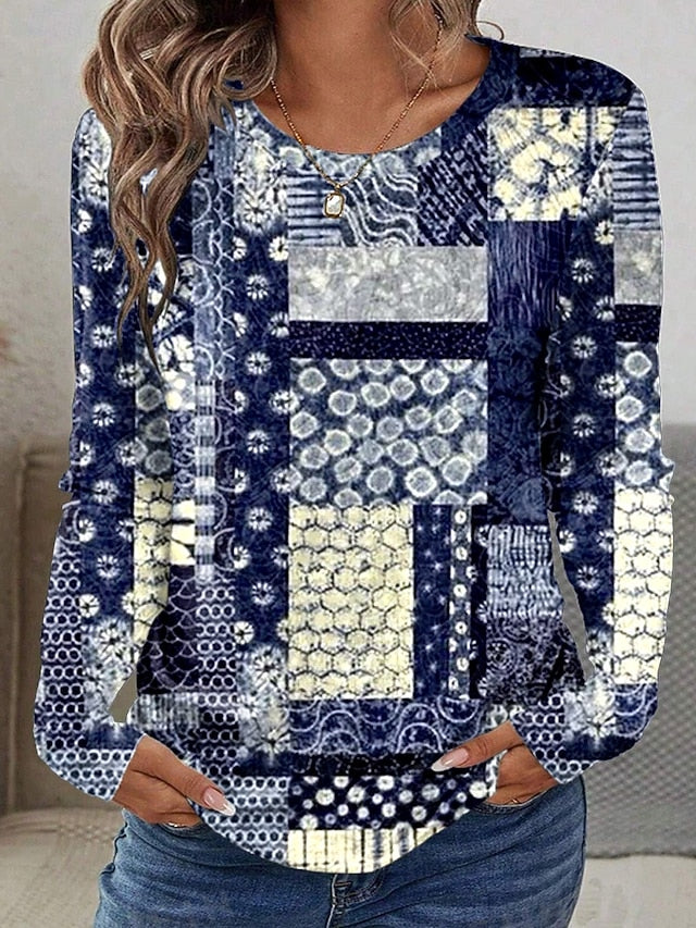 Women's T shirt Crew Neck Long Sleeve Tunic Graphic