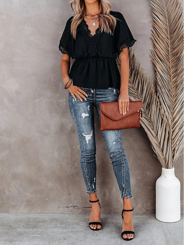 Shirt Lace Shirt Blouse White Lace Shirt Women's Black