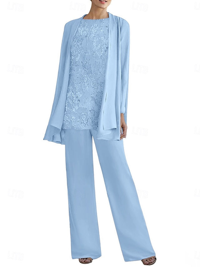 3 Mother Bride Piece of Crew Neck Pantsuit Elegant Dress the